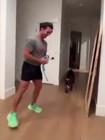 Choo trotting down the hallway